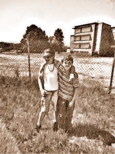 me and tyler in front of the hospital