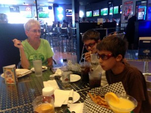 Me, Ben, and Grandma Mary watching the finals in the world cup at a restaurant. 